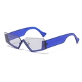 Gafas de sol retro geométricas de media montura con marco azul y lentes grises - Montura y lentes azul transparente