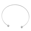Minimalist silver-tone stainless steel choker with pavé cubic zirconia round charms - ID 145mm Open Round Rhinestone Silver (KN88282-KPD)
