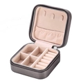 Portable dark grey leather jewelry box with velvet interior for rings and necklaces - Gunmetal / 10*10cm