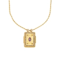 Collana placcata oro 18 carati con ciondolo rettangolare in gemma viola e cristalli - Design Trifoglio Viola Strass (Oro-4)