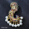 Bohemian gold tassel brooch with colorful rhinestones and white pearls, size 2.5x5.7cm - Colorful Gem Pearl Tassel
