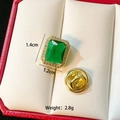 Detail of 1.4cm x 1.2cm emerald green crystal brooch with white zircon borders - C123-Rectangular Green