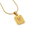 Gold square necklace with frosted texture V letter pendant and sleek snake chain - Letter V