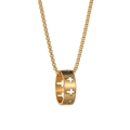 Polished golden stainless steel box chain necklace featuring a hollow cross ring pendant - Gold