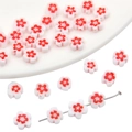 6mm white millefiori flower glass beads with red star center for DIY jewelry making - Red & White
