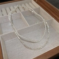 Élégant collier double épaisseur en argent avec perles blanches et billes ciselées - Collier Double Rang en Argent Concassé Perle Argenté (8#)