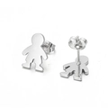 Boucles d'oreilles minimalistes en acier inoxydable argenté pour garçon et fille polies - Silhouette de Personnage Argentée (KE89948-K)