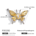Titanium steel butterfly pendant with zircon inlay and product dimension details - Two-Tone Butterfly Rhinestone (PJ93280)