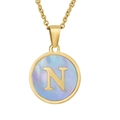 18K gold plated stainless steel necklace with blue shell pendant featuring letter N - Gold Letter N (With Chain)