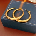 Detail van gouden C-vormige oorringen met zirkoonsteentjes op een blauw doosje - Goud