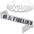 Silver 18th birthday set with rhinestone tiara and 18 & Fabulous glitter sash for girls - Silver 18 & Fabulous Set