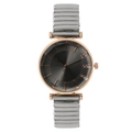 Women's quartz watch with grey sunray dial, rose gold case and elastic metal band - Gray