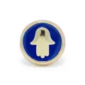 Blue enamel Hamsa hand charm in gold finish for jewelry making and bracelets - Hamsa Hand / Blue
