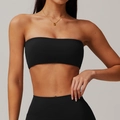 Minimalist black seamless tube top with matching high waist yoga leggings set - S / Premium Black
