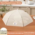 Foldable cream mesh food cover 70cm diameter for protecting eight to nine dishes - Antibacterial Encrypted (Fits 8-9 Dishes)