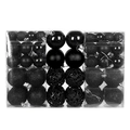 Black Christmas ball ornaments set with matte and glitter finishes in clear storage box - Black