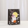 Halloween gift bag with cute ghost, pumpkin basket, and moon on black kraft paper - Black Boo Pumpkin Ghost Style (446-1)