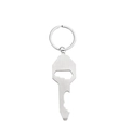 Close-up of a brushed stainless steel key-shaped bottle opener keychain on a white background - Silver Multi-function Bottle Opener Keychain