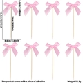 Pink ribbon bow cake toppers with bamboo sticks set of 8 pieces party decorations - Pink