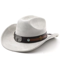 Detail of western cowboy hat featuring silver bull buckle and turquoise studs decoration - Light Gray