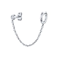 S925 silver fringe chain earrings with sparkling diamonds and polished round hoop - 16(Single)-Silver Integrated Hoop Chain Earring