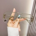 Übergroße silberne Pilotensonnenbrille mit Halbrand-Metallrahmen und modischen Gläsern - Silberrahmen Leicht Weiße Quecksilbergläser