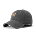 Men's winter baseball cap in dark grey wool blend with ear protection and leather patch - Gray