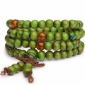 Green multi-layer sandalwood style beads bracelet with decorative knot and tassels - 8mm / Grass Green (BR23Y0259-5)