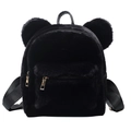 Lindo bolso mochila de felpa negra con orejas de oso y cremalleras doradas - Negro