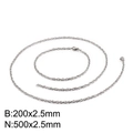 Set di catene in acciaio al titanio lucido con collana da 500mm e bracciale da 200mm - Set di Catene a Corda Media (KS130247-Z)