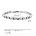 Bracciale argentato con zirconi rettangolari incluse dimensioni e dettagli del materiale - Color Acciaio