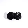 Elegant black hexagonal velvet jewelry box with two silver rings in a luxury setting - Black Double Slot