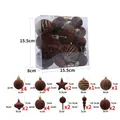 Set di 24 palline di Natale floccate marroni con stelle e forme assortite - Set da 24 / Marrone