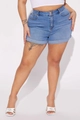 Short en jean grande taille pour femme avec taille haute double boutonnage et ourlet plié - 0XL / Bleu Moyen