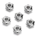 Macro view of six silver star-shaped large hole spacer beads for DIY jewelry making - Silver Style 02 (Hexagram)
