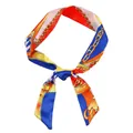 Retro chain print silk scarf tied in a bow with vibrant red and blue contrast design - X20-Multi