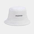 Close-up of black mama embroidery on a white terry cloth bucket hat fabric - M (56-58cm) / White