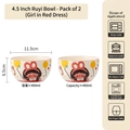 Lot de 2 bols en céramique 4,5 pouces avec motif fille dessin animé pour famille - Bol Ruyi de 4,5 pouces - Fille en robe rouge (Lot de 2)