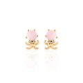 Macro shot of creative pink octopus earrings with golden metal and sparkling cubic zirconia - Octopus