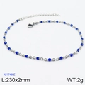 Adjustable silver stainless steel anklet featuring blue enamel oval beads for women - Silver Chain Dark Blue Bead (KJ1746-Z)