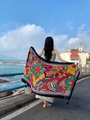 Ethnic print polyester sunscreen shawl with colorful geometric patterns and tassels at beach - Seaside Bright Geometric (Ethnic Geometric-17)
