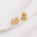 Lace hollow drum bead in 14K gold plated brass with white zircon for DIY jewelry - 16# Pave Zirconia Bead / 8x8mm / 14K Gold