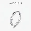 Minimalist S925 sterling silver chain link ring with geometric hollow rectangular design - US Size 5 / Chain Link Style / Silver