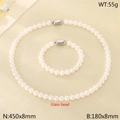 Elegante set di collana e bracciale con perle di vetro bianche e finitura lucida - Colore Acciaio (KS226885-Z)