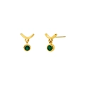 Elegant gold-tone S925 silver stud earrings with vibrant green round stones for women - Gold Style 19-Green Stone Moon