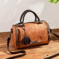 Retro caramel pillow bag with floral pendant and adjustable shoulder strap - Earthy Yellow