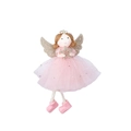 Ange de Noël rose fait main avec couronne de perles et ailes dorées pour décor de sapin - Rose