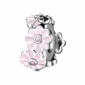 S925 sterling silver flower spacer charm with pink enamel and purple gemstone inlay - Pink Flower-Purple Zirconia