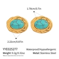 Vista detallada de pendientes turquesa con textura trenzada dorada y dimensiones - Turquesa Vintage Dorado (YYE025277)