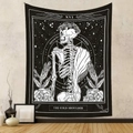Bohemian black and white tarot tapestry THE COLD SHOULDER XVI hanging on a beige wall - 73X95CM Brushed Fabric / GT230242 Black Tarot